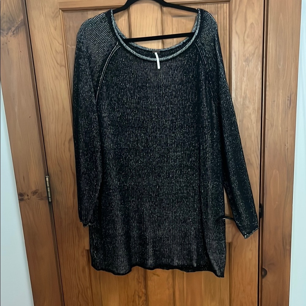 Free People Black and White Knit Off the Shoulder Sweater Dress